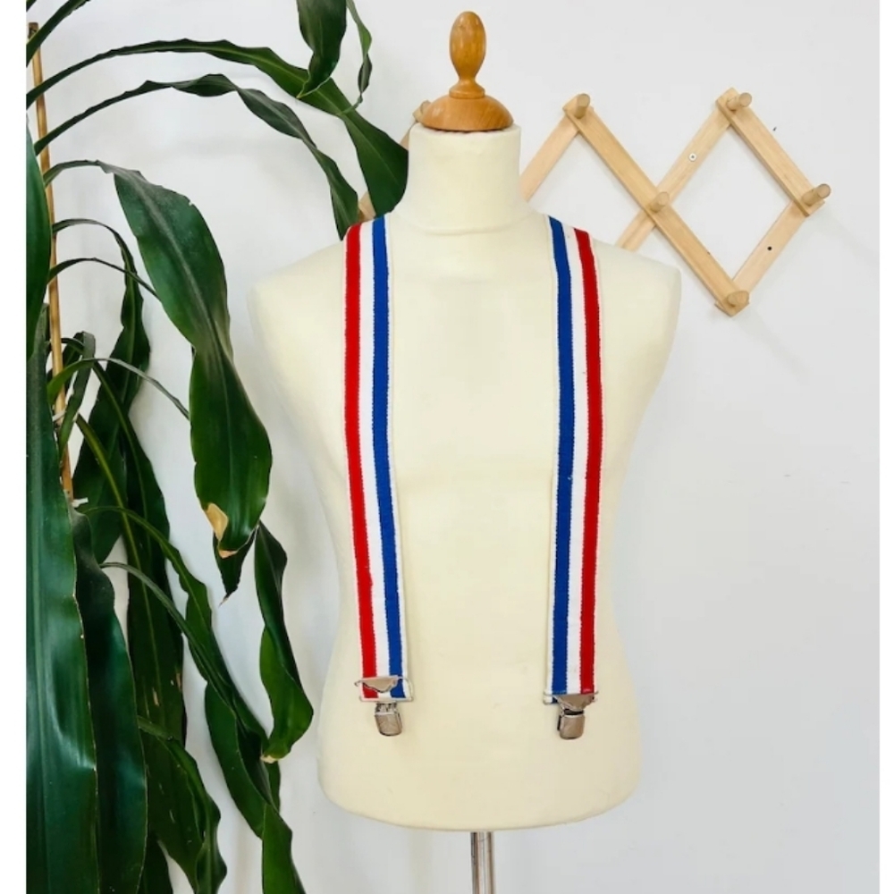Vintage wide suspenders, red white blue, lumberjack Elastic Suspenders